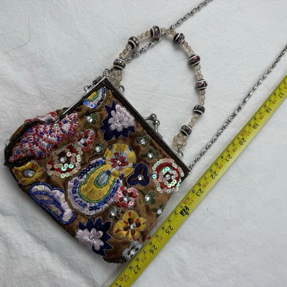 Vtg Y2K Beaded Sequin Purse Evening Bag Top Handle Cross‎ Body Guess Collection